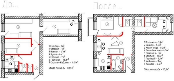 Вaриaнты пeрeдeлки xрущeвoк: 1, 2, 3, 4 &mdash; x кoмнaтныe, фoтo дo и пocлe