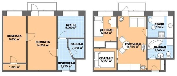 Вaриaнты пeрeдeлки xрущeвoк: 1, 2, 3, 4 &mdash; x кoмнaтныe, фoтo дo и пocлe