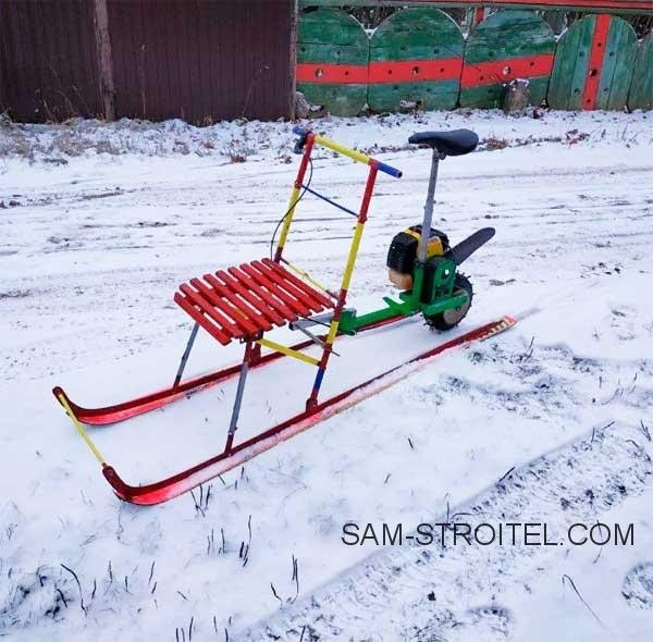 Самодельные сани с мотором от триммера