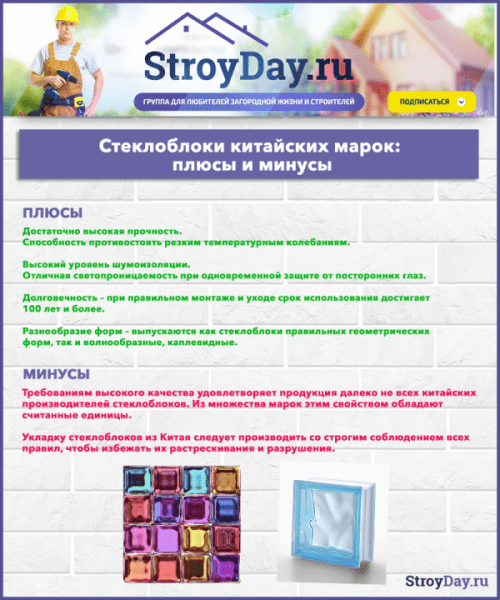 Стеклоблоки &mdash; размеры, цены и технологии монтажа