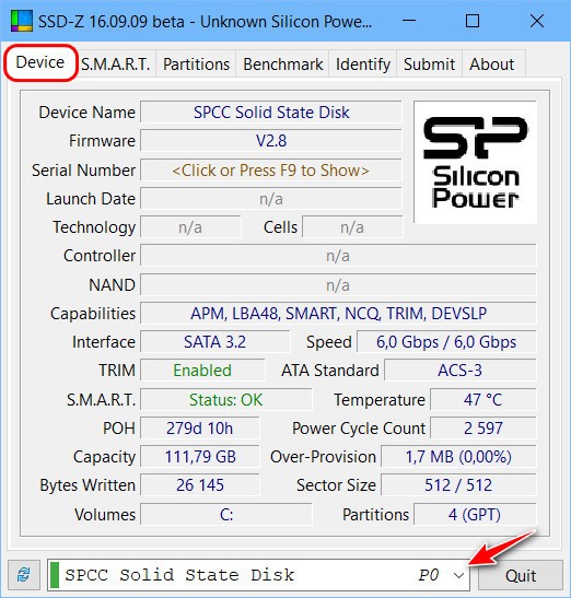  Диагностика SSD-диска программой SSD-Z 