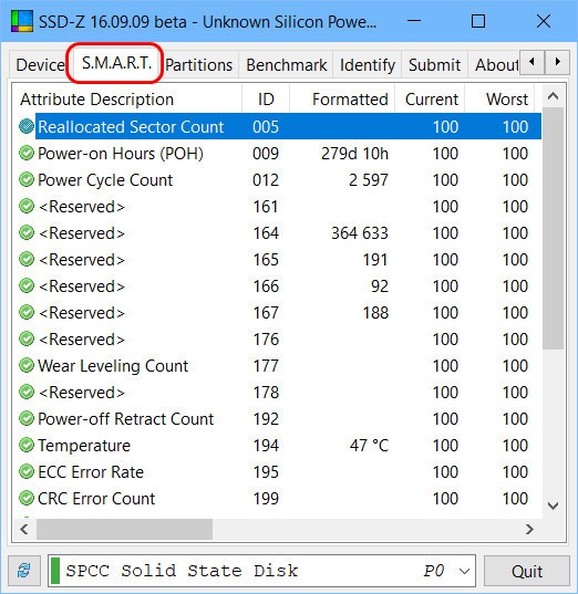  Диагностика SSD-диска программой SSD-Z 