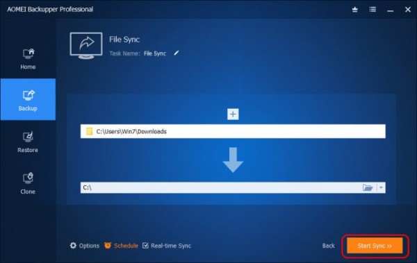  Синхронизация папок с данными программой AOMEI Backupper 