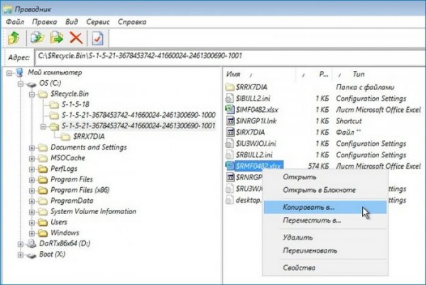  Как достать файл из корзины, если Windows не загружается 