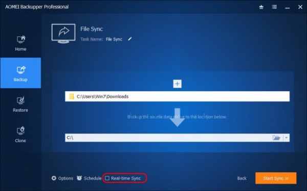  Синхронизация папок с данными программой AOMEI Backupper 